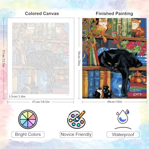 Yezavesu Black Cat Paint by Numbers Kit for Adults Without Frame 16x20 in - Image 3