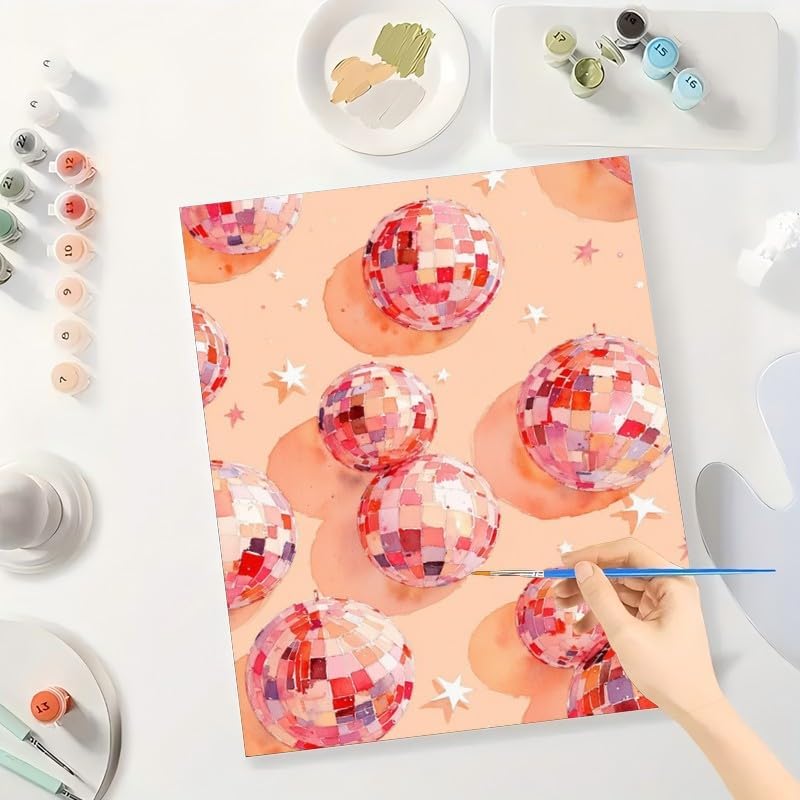 Shiny Paint by Numbers Kit for Adults - DIY Colorful Disco Balls with Shadows and Stars Painting on Canvas 16x20 Inches, Acrylic Paint Set, Suitable for Beginners,Art for Decoration or Gifts - Image 3