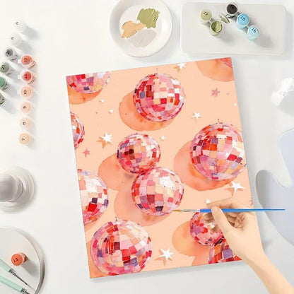 Shiny Paint by Numbers Kit for Adults - DIY Colorful Disco Balls with Shadows and Stars Painting on Canvas 16x20In, Framed Acrylic Paint Set, Suitable for Beginners, Art for Decoration or Gifts - Image 3