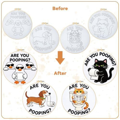 BEUNITONE 4 Pack Beginner Embroidery Kit for Adults, Funny Animal Pre-Stamped Pattern Needlepoint Kits with Hoop, Tools & Instruction, 7.9"x7.9" Hand Embroidery Kits for Fabric and Home Decor - Image 4
