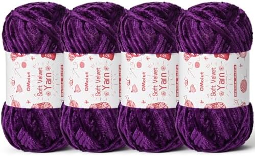 4x100g Fluffy Velvet Chenille Yarn for Crocheting and Knitting, 4x80m (87.5yd) Baby Yarn for Crocheting Soft, Crochet Chunky Yarns Amigurumi Yarns (4 Violets) by OMoiut