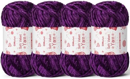 4x100g Fluffy Velvet Chenille Yarn for Crocheting and Knitting, 4x80m (87.5yd) Baby Yarn for Crocheting Soft, Crochet Chunky Yarns Amigurumi Yarns (4 Violets) by OMoiut