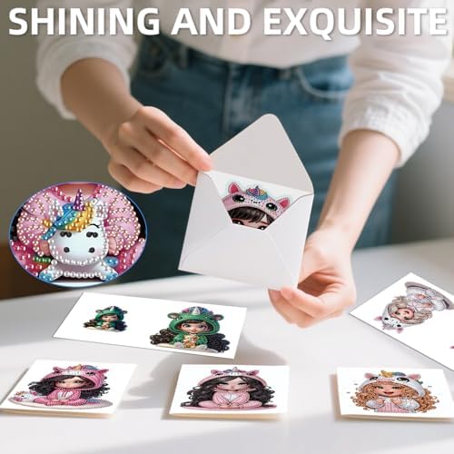 jinglinhh 12pcs Diamond Art Painting Little Girl Bear Greeting Cards with Envelopes, DIY Card Making Kits for Adults, Diamond Art Postcards Christmas Cards Craft Gifts - Image 5