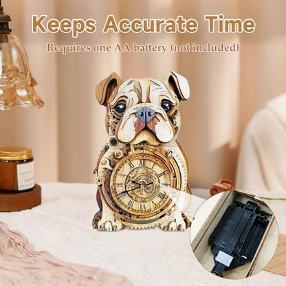 Kosmickiss 3D Puzzles for Adults, Wooden Bulldog Wall Clock Model Kits - Image 4