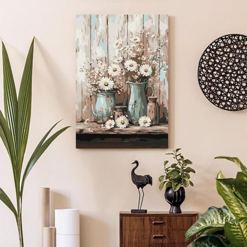 Gemozaic Framed Paint by Numbers Kit for Adults, Vintage Flowers Paint by Numbers with Frame & Easel, Rustic DIY Number Painting for Gift, Home, Office, Wall Decor, 8 x 12 Inch - Image 2