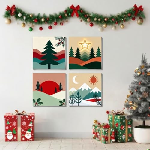 4 Pack Paint by Numbers Kit for Adults Beginners with Frame, Easy Winter Landscape Adults Paint by Numbers Kits with Canvas Paints Brushes, Sunset Oil Painting Arts and Crafts for Wall Decor 8 x 8 In - Image 2