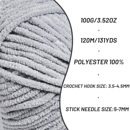 4 Pack Plush Chunky Chenille Yarn for Crocheting, Soft Fluffy Velvet Yarn for Crocheting Amigurumi, Fuzzy Baby Blanket Knitting 400g/524yds Bulky(4 Grayish) - Image 2
