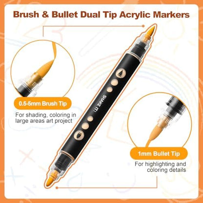 SUNEE 18 Colors Acrylic Paint Markers, Dual Tip Bullet & Brush Paint Pens with Automatic Ink Control System, Art Supplies for Adults & Teens, for Rock, Wood, Canvas, Glass Creative Projects - Image 2