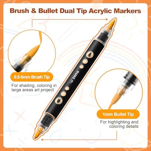 SUNEE 48 Colors Acrylic Paint Markers, Dual Tip Bullet & Brush Paint Pens with Automatic Ink Control System, Art Supplies for Adults & Teens, for Rock, Wood, Canvas, Glass Creative Projects - Image 2