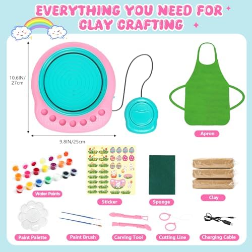 Weilim Pottery Wheel for Kids Beginners, Air-Dry Clay & Paint Kit Ages 6-12 - Image 2