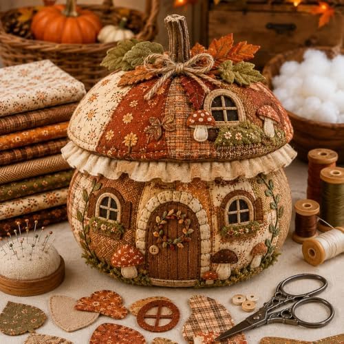 Cozy Harvest Pumpkin Patchwork Kit, DIY Animal Pumpkin Sewing Kit, Fabric Quilted Craft Set for Adults Beginners, Halloween Fall Thanksgiving Decor Gift (Style-E) - Image 2