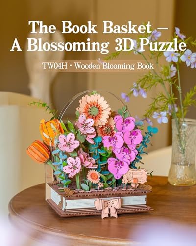 ROBOTIME 3D Wooden Blooming Book Garden DIY Kit, Flowers Building Set, Adult Creative Craft & Home Decor Puzzle, Unique Gift for Women, Mom, Plant/Book Lovers - Image 2
