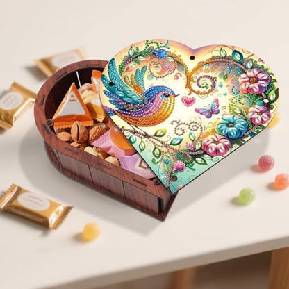DIY Special Shaped Diamond Painting Storage Box Kit, Heart-Shaped Wooden Diamond Art Organizer with Colorful Bird and Flower Design, Decorative Gift Case for Jewelry, Accessories & Desktop Display - Image 6
