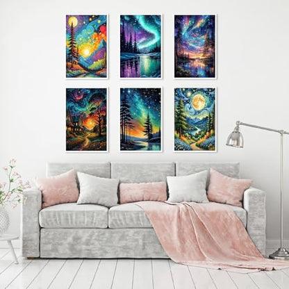 NEGEKFKX 6 Pack Paint by Numbers Kit for Adults Beginner,Starry Night Easy Adult Paint by Number Kits on Canvas DIY Painting for Beginners Art by Numbers for Home Wall Decor 10x12 Inch - Image 3