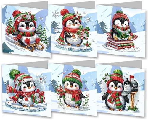 DIY Diamond Greeting Cards Set Christmas, 5D DIY Diamond Art Painting Greeting Card, DIY Christmas Card Making Kits for Family Friends Handmade Gift-#39-Penguin by Unknown