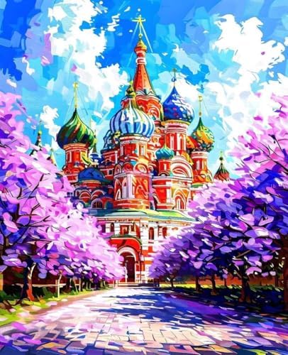 St. Basil's Cathedral Paint by Numbers Kit for Adults Landscape Paint by Numbers, DIY Acrylic Oil Painting Kits for Adults Beginners with Brushes, Hobbies for Women for Home Wall Decor 40x54 in L-17 by Unknown