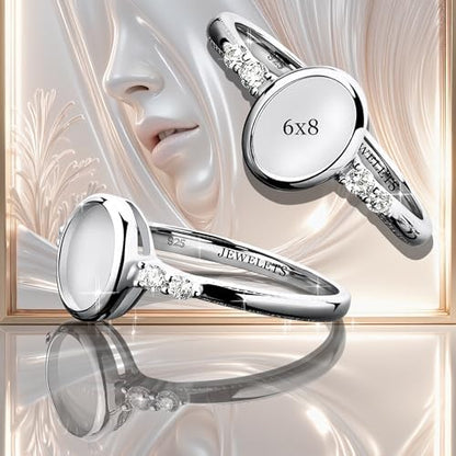 925 Sterling Silver 6×8 mm Oval Bezel Cup Ring Blank – Rhodium Plated Cabochon Mount with 4 CZ Side Stones | Heirloom Quality Keepsake Ring Base for Breast Milk, Resin & Memorial Jewelry - Image 5