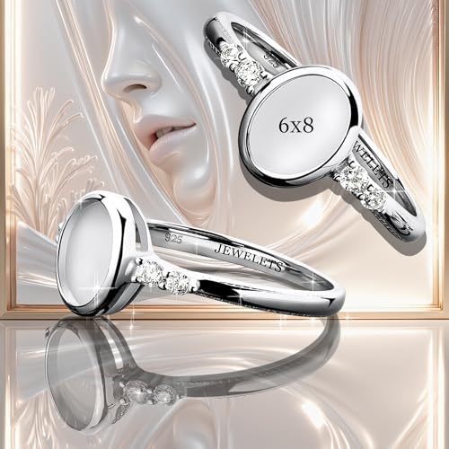 925 Sterling Silver 6×8 mm Oval Bezel Cup Ring Blank – Rhodium Plated Cabochon Mount with 4 CZ Side Stones | Heirloom Quality Keepsake Ring Base for Breast Milk, Resin & Memorial Jewelry - Image 5
