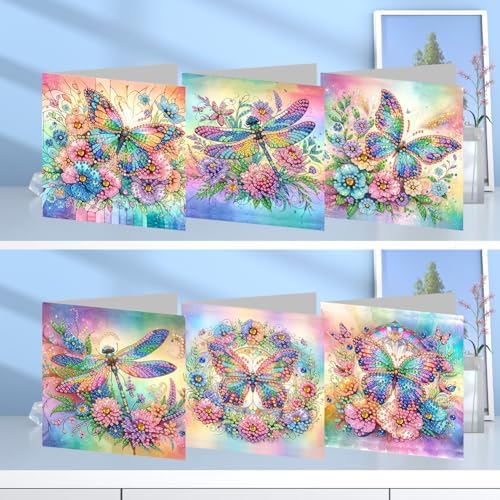 Diamond Art Cards with Envelopes–6PCS DIY Diamond Painting Greeting Cards Kit | Card Making Kit with Bling for Adults & Beginners | Birthday,Holiday & Thank You Cards (Flower Butterfly and Dragonfly) - Image 2