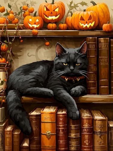 cupmod Cat Paint by Numbers Kit for Adults,Halloween Adults Paint by Numbers Kit,Pumpkin Number Painting,Watercolor Oil Painting by Number for Home Wall Decor 16x20inch by Cupmod