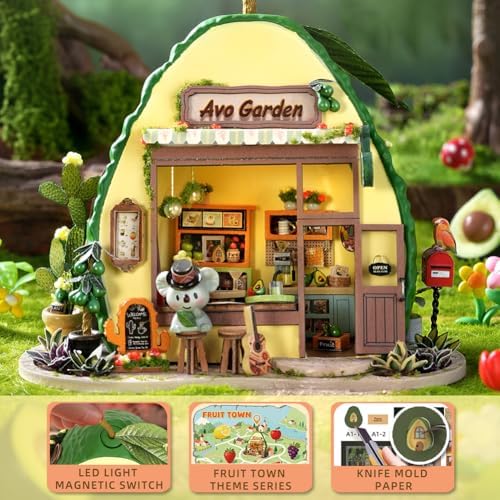 Dollhouse Miniature DIY House Kit,Mini 3D Wooden Doll House Craft Model with LED Creative Room Perfect DIY Gift for Friends, Lovers and Families (Milkshake Shop) - Image 3
