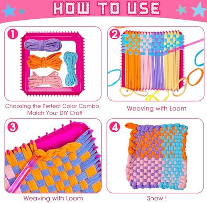 ZJEFUNS Weaving Loom Kit Toys for Kids and Adults DIY Arts and Crafts for Girls Ages 5 6 7 8 9 10 12, Pot Holder Loom Knitting Kits Includes 8 Color Craft Loops for Beginners - Image 2