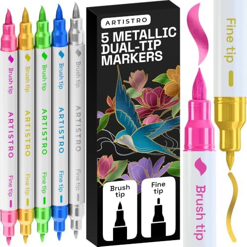 ARTISTRO 5 Metallic Dual-Tip Acrylic Paint Marker Pens for Drawing by ARTISTRO