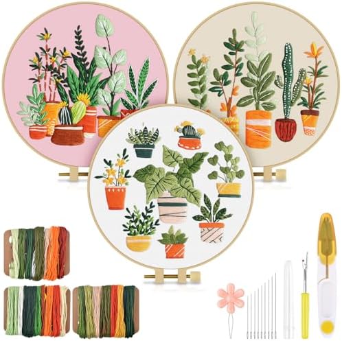 TINDTOP 3 Pack Embroidery Kit for Adult, Embroidery DIY Starter Kit by TINDTOP