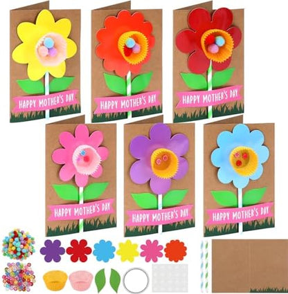 Motipuns 24 Sets Mother's Day Flower Card Making Kits Mother's Day DIY Craft Make Your Own Greeting Card Making Kit Flower Craft Mom Gift Party Decor Fun Home Activities by Motipuns
