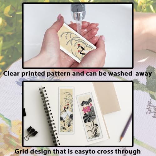ACRNIGHEET 6PCS Cross Stitch Bookmark Kit for Beginner Chinese-Style Stamped Cross Stitch Kits Needlepoint Kit for Adults DIY Tassel Embroidery Bookmark Kits with Instructions Craft Gift 8.5"x3" 11CT - Image 3