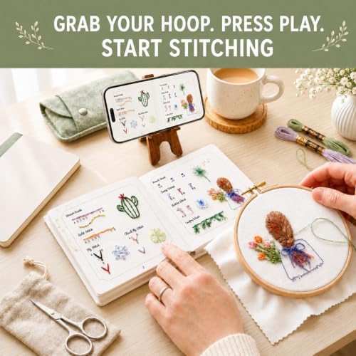 Cikeela Embroidery Stitch Book Beginner with Fabric Pages, DIY Sewing Kit with Floral Motifs, 31 Essential Stitches in Structured Learning Order for Adults, Practice Patterns EmbroideryStitch Book Kit - Image 2