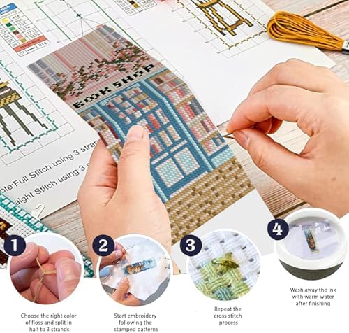 KYOQFVN 6 Pack Book Store Cross Stitch Bookmark, Cross Stitch Bookmarks Kit for Beginners Adults, 14CT Embroidery Bookmark Kit for Book Lovers Starter Craft 6 x 20cm - Image 3