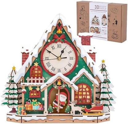 3D Puzzles for Adults, Christmas Snow House Wall Clock 3D Wooden Puzzles Clock Kits for DIY Birthday Gift for Women Men Home Decor Holiday Christmas by Jollitot
