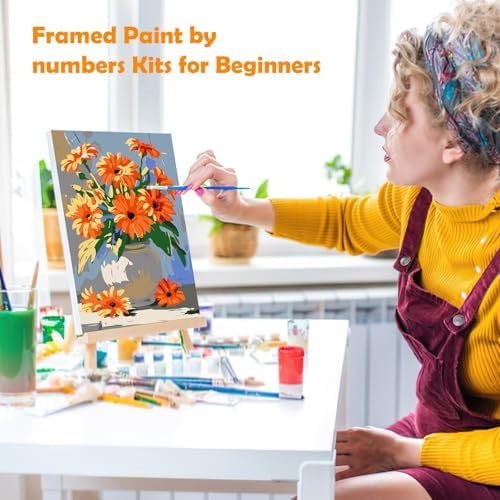 MOGTAA Paint by Numbers Kit for Adults with Frame, Flowers in Vase Paint by Number Canvas, Flowers Scenery Paint by Numbers with Easel, DIY Oil Painting Kit for Home Wall Decor 8 x 12 Inch - Image 4