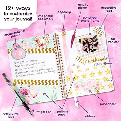 Good Vibes Journal DIY Set by Craft Vibes Only – Personalized Diary - Custom Journals for Girls - Creative Writing Scrapbook Kit - Customize Your Notebook - Pen Included! - Ages 8 & Up - Image 4