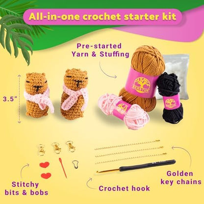 Capybara Crochet Kit for Beginners, 2 Easy Amigurumi Capybaras & Keychains - Image 3
