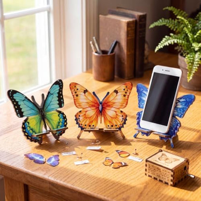Kenning 12 Pcs Butterfly Crafts Color Your Own Phone Holder DIY Butterfly Cell Phone Stand Paint Your Own Unfinished Wooden Cellphone Holder Paint with 24 Color Pens for Adults Handmade Project Gift - Image 4