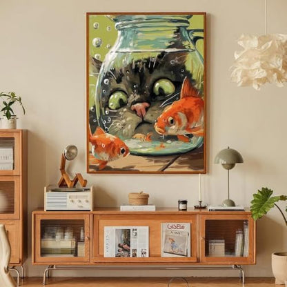 Fairyland JinWenn Curious Cat Fish Paint by Numbers Kit for Adults Framed Canvas Frameworkless - Image 5