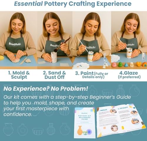 Pottery Kit for Beginners 2.2Lbs Air Dry Clay for Adults with Sculpting Tools, Paint, Glaze, Air-Dry Modeling Clay Molding, Sculpt & Painting Set, Hobby Date Night DIY Art Craft Kits -Standard (White) - Image 4