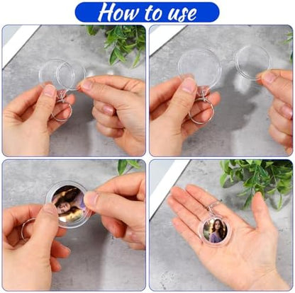 120 Pcs Pendant Picture Frame Keyrings, Clear Acrylic Photo Frame Keychain Holder, Make Your Own Personalized Keyring Kit, Round Blank Photo Insert Keychains for DIY Craft - Image 5