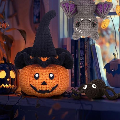 Crochetta Crochet Kit for Beginners, Halloween Decorations, Pumpkin Spider Bat Crochet Animal Kit for Adults and Kids with Step-by-Step Video Tutorials, DIY Knitting(40%+ Yarn) - Image 4