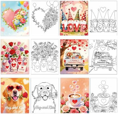 Niteform 6 Packs Valentine's Day Pre Drawn Canvas to Paint， 8x10 in Pre Printed Canvas Boards, Pre Stretched Outline Painting Kits for Beginners, Adults, Party Favors & Romantic Craft Activities by Unknown