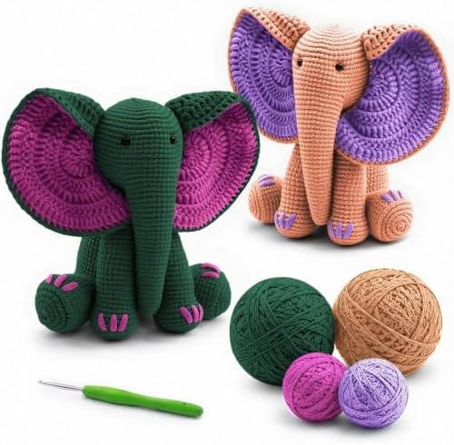 JYZJDKE Crochet Kit for Beginners Adults - DIY Amigurumi Elephant Knitting Starter Kit with Yarn Sets, Crochet Animal Kit Cute Stuffed Animal Craft Birthday Gifts (Dark Green+Flesh Pink Elephant) by Unknown