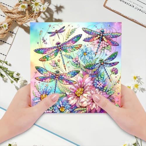 jinglinhh 6pcs Diamond Art Painting Flowers Butterfly Dragonfly Lion Tiger Hummingbird Greeting Cards with Envelopes, DIY Card Making Kits for Adults, Diamond Art Postcards Holiday Cards Craft Gifts - Image 5