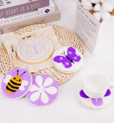 Nuoviyiya Punch Needle Coaster Kit for Adults Beginners, Complete Embroidery Kit with Adhesive Felt & Pre-Printed Patterns, Easy DIY Craft Set with Yarn, Hoop, Tools & Instructions - Image 6