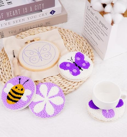 Nuoviyiya Punch Needle Coaster Kit for Adults Beginners, Complete Embroidery Kit with Adhesive Felt & Pre-Printed Patterns, Easy DIY Craft Set with Yarn, Hoop, Tools & Instructions - Image 6