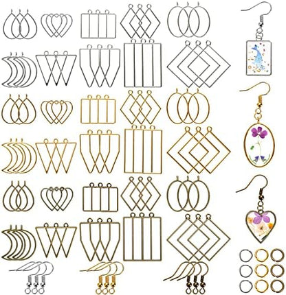 270 Pieces Open Bezel Pendants for Resin, 12 Styles Open Frame Pendant Assorted Geometric Hollow Mold Metal Resin Jewelry Molds for Earrings, Necklace, Pressed Flower, DIY Crafts by Suwimut