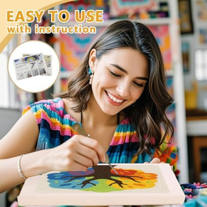 Doodlream Colorful Tree DIY Punch Needle Embroidery Kit for Adult Beginner, 9.4" Multicolored Tree Punch Stitching Craft Set for Starter with Frame, Fabric Pattern, Threader, Yarn, Pinch Needle - Image 3
