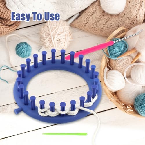 Round Knitting Looms Set, Plastic Loom Knitting Set with Crochet and Plastic Needle, Scarf Hats Making Tools, DIY Crocheting Handmade Craft Kit for Beginners and Knittings Lover (Blue, 5.5inch) - Image 5