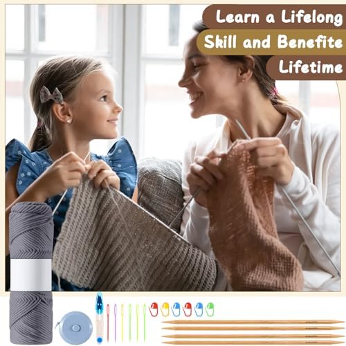 Maasechs Knitting Kits for Beginners Adults Complete Hat Knit Set with Yarn Bamboo Needles Starter Crochet Kit with Full Knitting Crochet Accessories for Women and Men(Gray) - Image 5